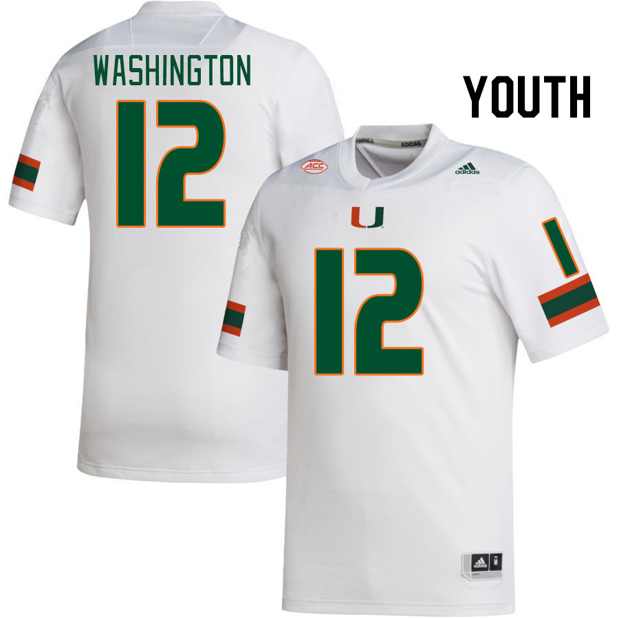 Youth #12 Robby Washington Miami Hurricanes College Football Jerseys Stitched-White - Click Image to Close